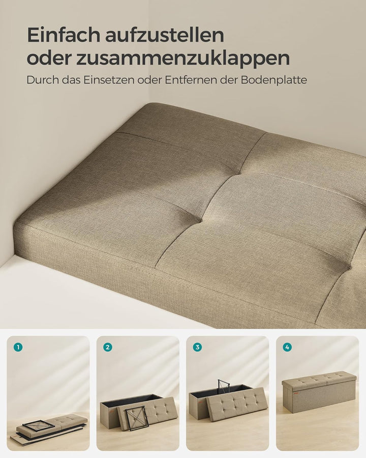 SONGMICS Sitzbank mit Stauraum, Truhe faltbar, Aufbewahrungsbox 38 x 110 x 38 cm, Klappdeckel, 300 k