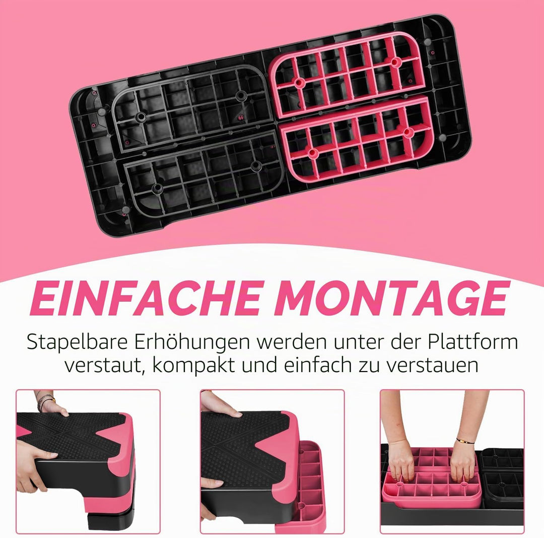 Aerobic Steppbrett Höhenverstellbar Stepper mit 3 Stufen 10/15/20cm, rutschfest Fitness Step-Bench f