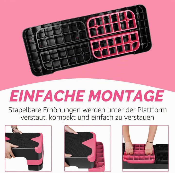 Aerobic Steppbrett Höhenverstellbar Stepper mit 3 Stufen 10/15/20cm, rutschfest Fitness Step-Bench f