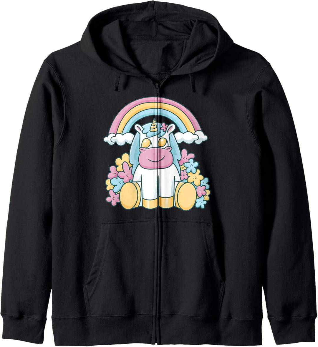 Lächelndes Einhorn Regenbogen Süss Kreatur Blumen Kapuzenjacke