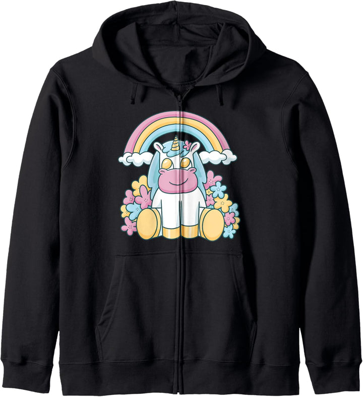 Lächelndes Einhorn Regenbogen Süss Kreatur Blumen Kapuzenjacke