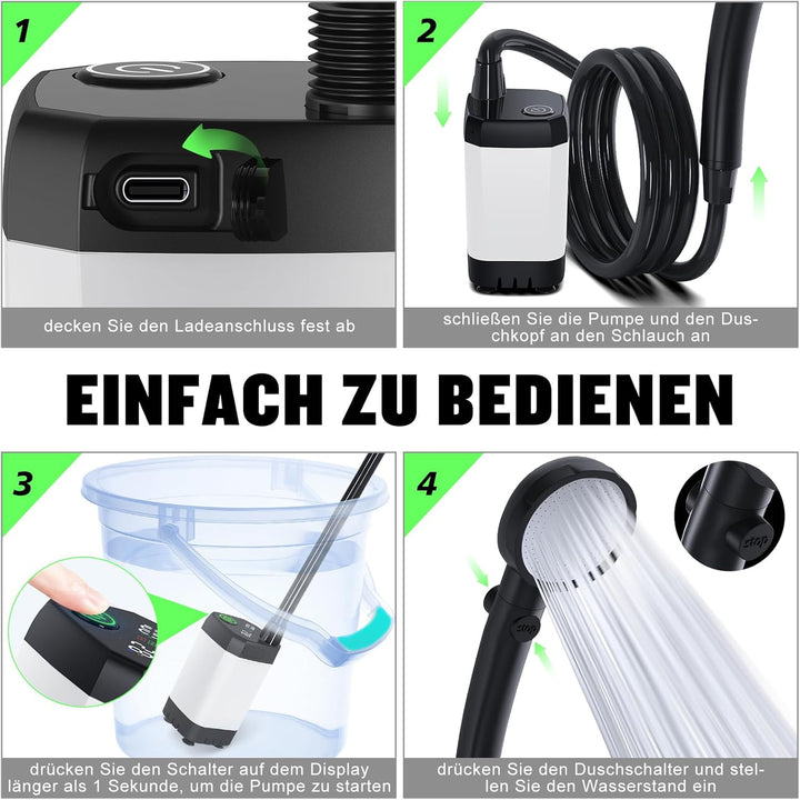 Spopal Campingdusche Tragbare, [6000mAh] Camping Dusche mit mit Pumpe und Temperaturanzeige, Camping