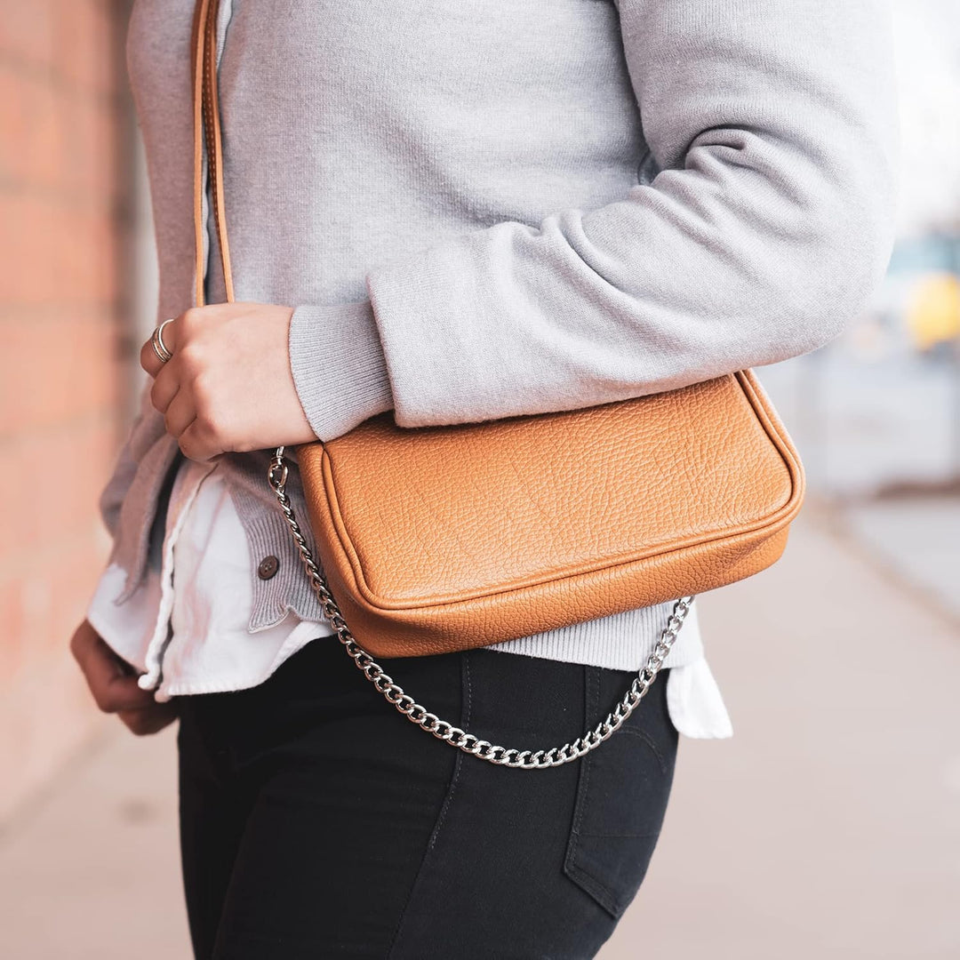 modamoda de - T237 - Umhängetasche Klein Small aus ital. Leder Cognac, Cognac