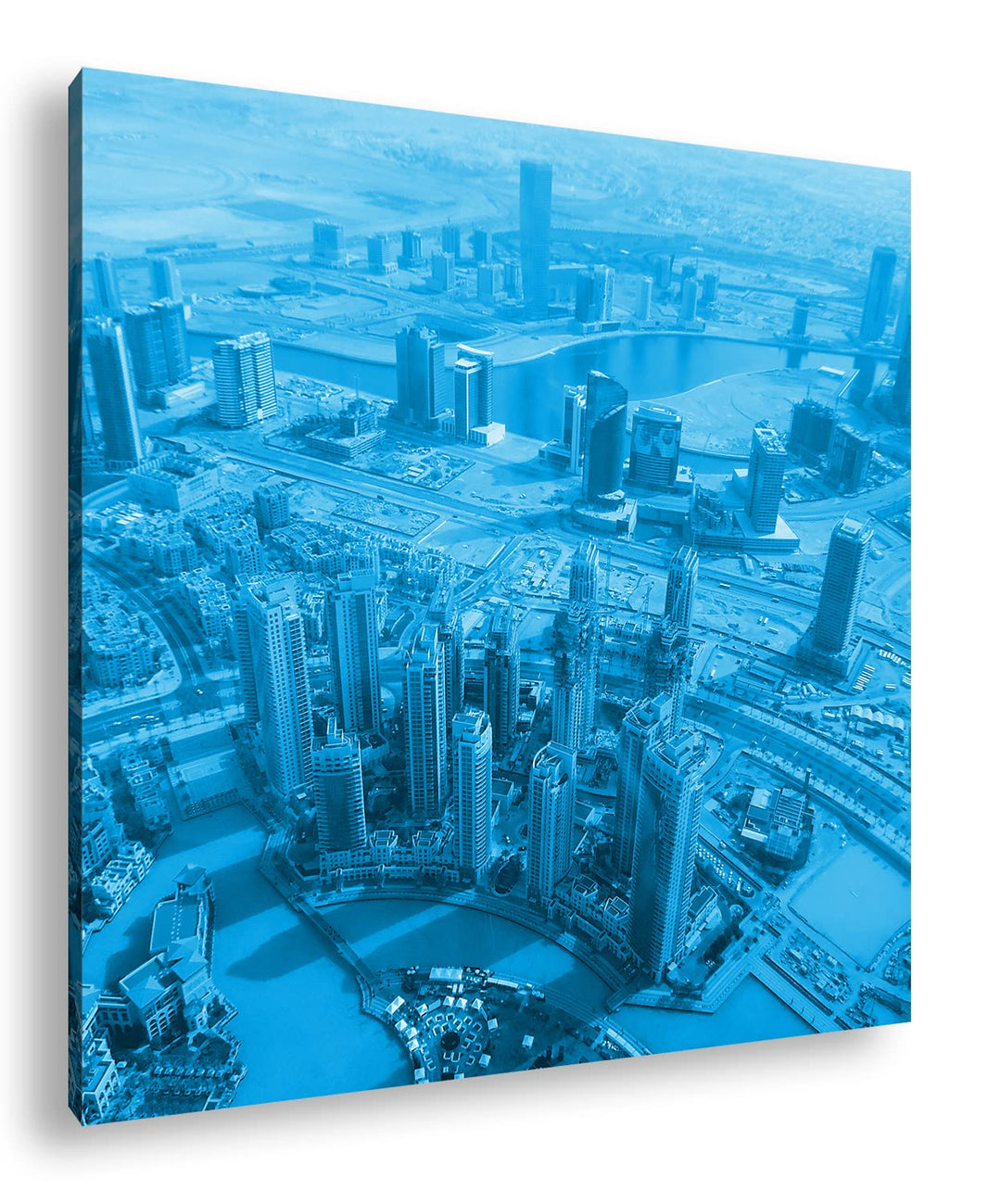 deyoli Skyline von Dubai Format: 70x70 Effekt: Monocrome Blau als Leinwandbild, Motiv fertig gerahmt