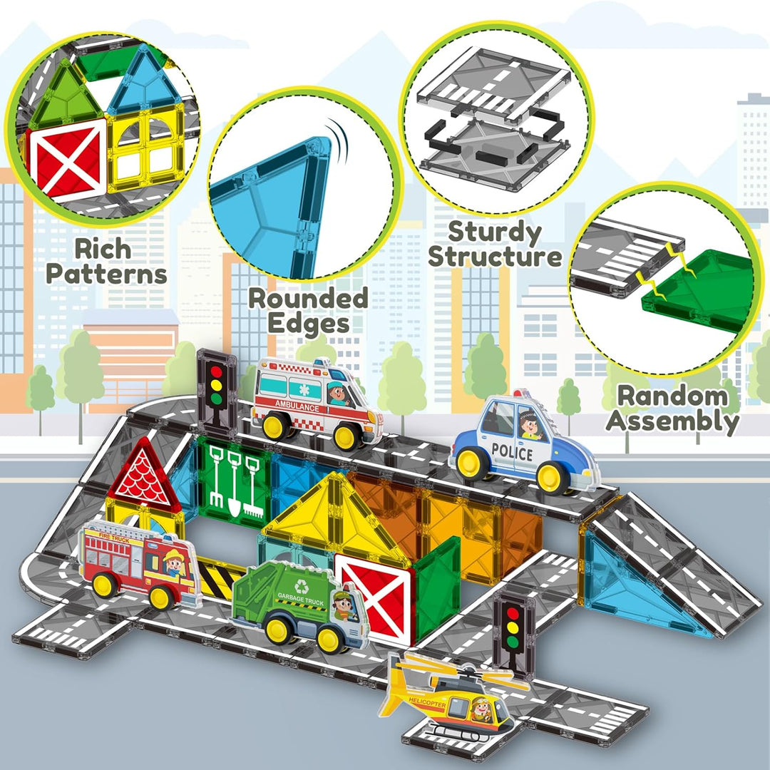 Oriate Stadt Magnetische Magnet Bausteine Spielzeug Set，Rollende Cars Kompatibel Mit Magnetbausteine