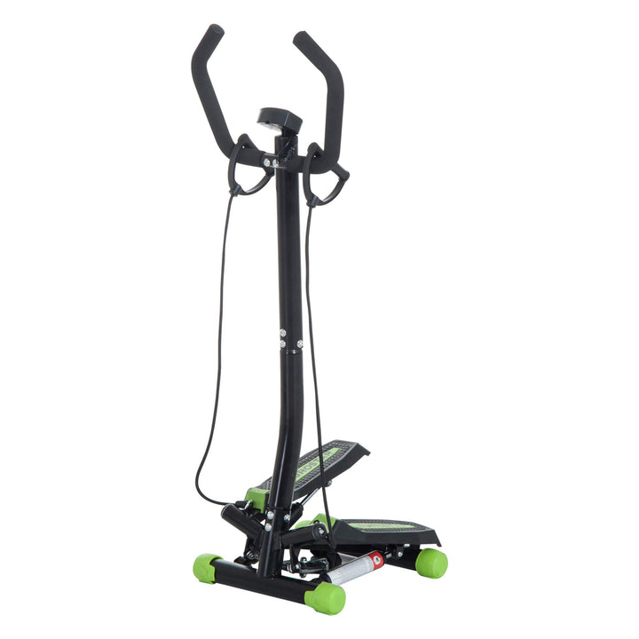 HOMCOM Stepper Sidestepper mit Haltegriff Heimtrainer LCD Display Trainingsbänder Stahl Grün+Schwarz