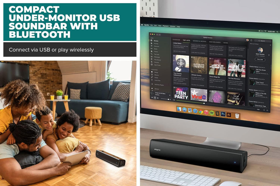 CREATIVE Stage Air V2 Kompakte USB- unter dem Monitor Soundbar für PC, mit Bluetooth 5.3, Dual-Drive