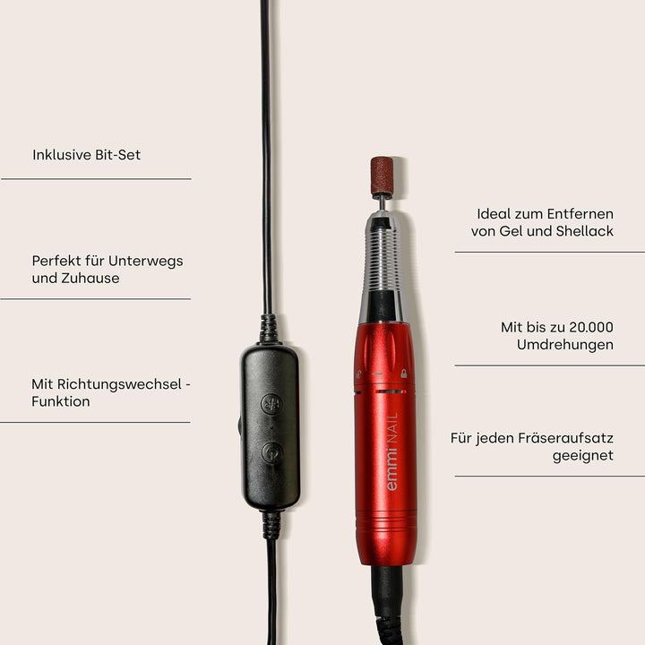 Emmi Nail Elektrischer Nagelfräser mit 6er Bit-Set – USB-Nagelfeile für Gelnägel & Lack – Profi Fräs