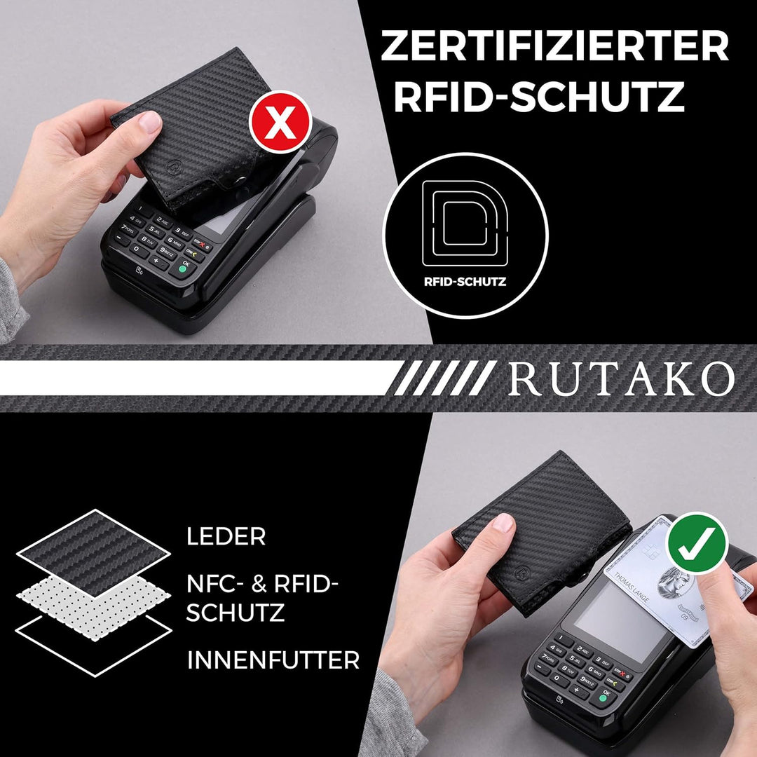 RUTAKO Slim Wallet mit Münzfach & RFID-Schutz - Kartenetui Herren & Damen - Kreditkartenetui klein -