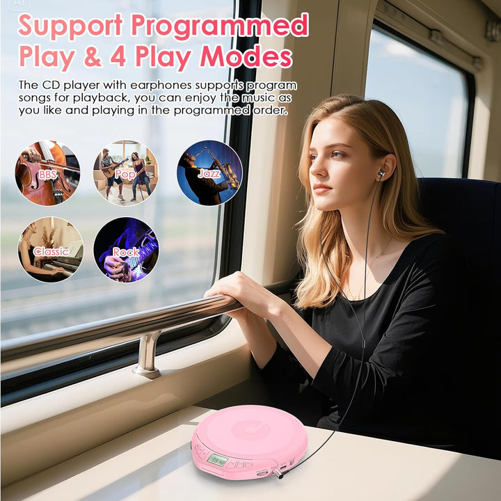 Gueray CD Player Tragbar Kinder Tragbarer CD-Player fürs Auto Discman mit Kopfhörer LCD-Display Unte