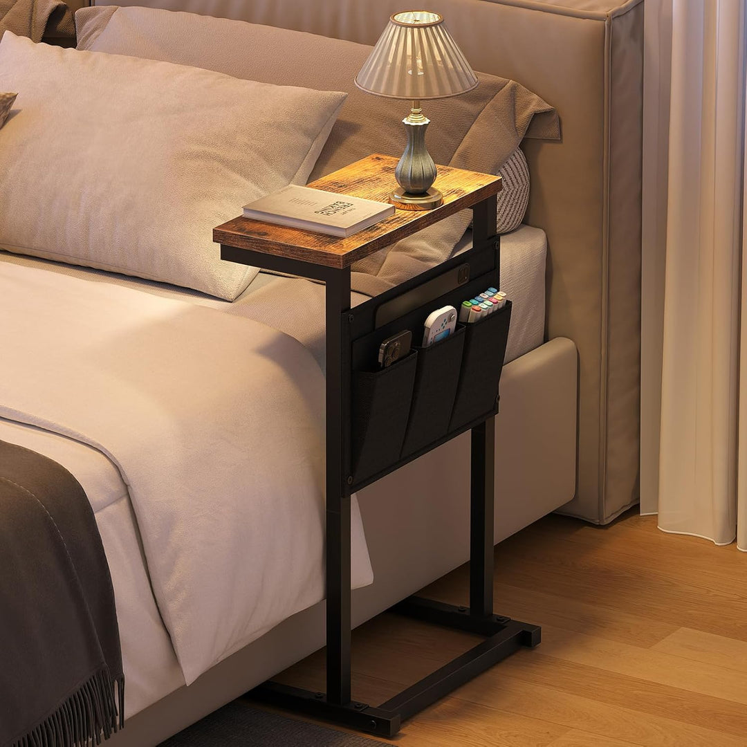 HOOBRO C-Form Beistelltisch, Sofatisch, Nachttisch, Snacktisch, mit 4 Oxford-Stofftaschen für kleine