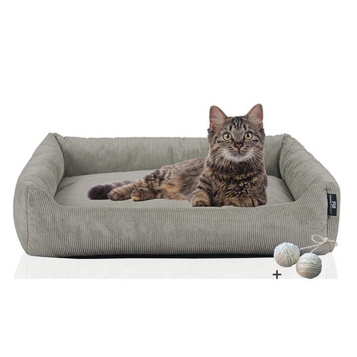 Rohrschneider Katzenbett Cordstoff mit Spielkugelset (Grau, feiner Cordstoff) Grau feiner Cordstoff,