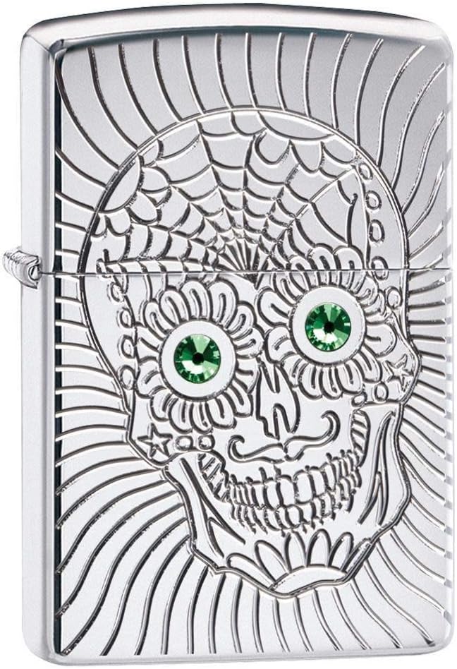 Zippo Armor Sugar Skull Design hochglanzpoliertes Chrom-Emblem angebrachtes Taschenfeuerzeug 49172 C