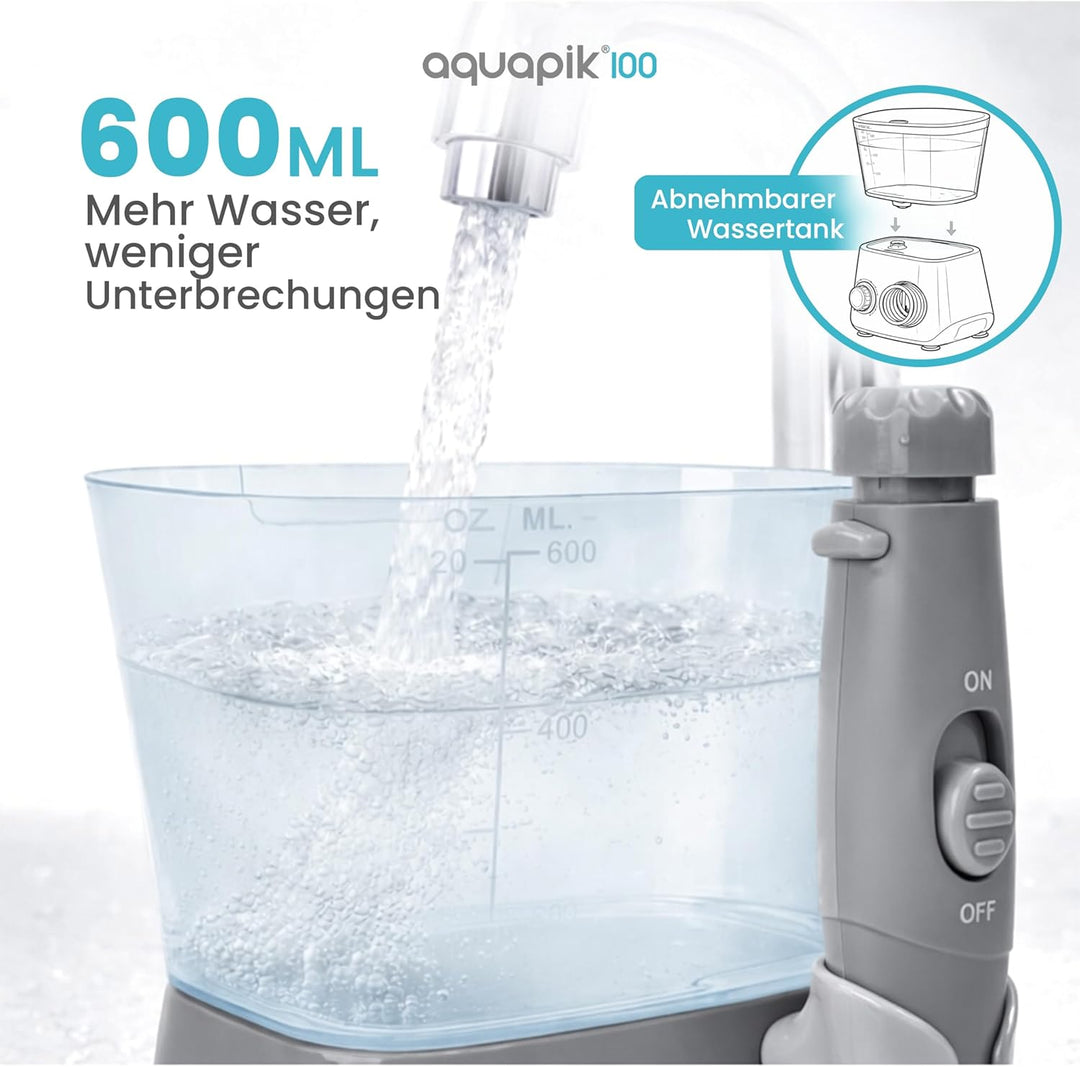 Aquapik® 100 professionelle Munddusche | Plaqueentferner + von Zahnärzten empfohlen | 8 Düsen, 10 Dr