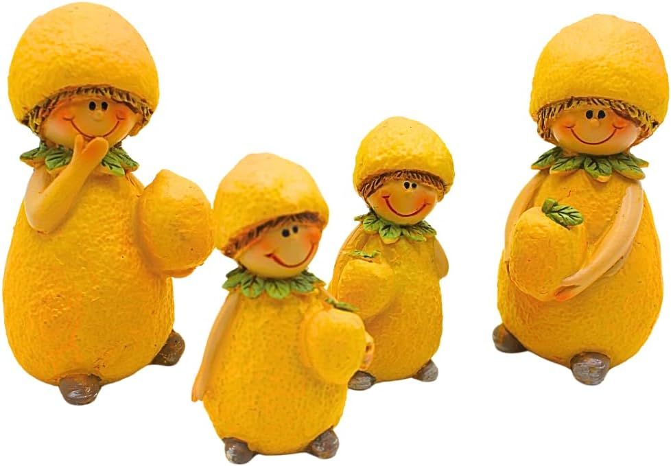 4 Stück Dekofiguren, Gartenfiguren als Zitrone, Früchtefiguren als Zitrone, Sommerfiguren, Zitronenf