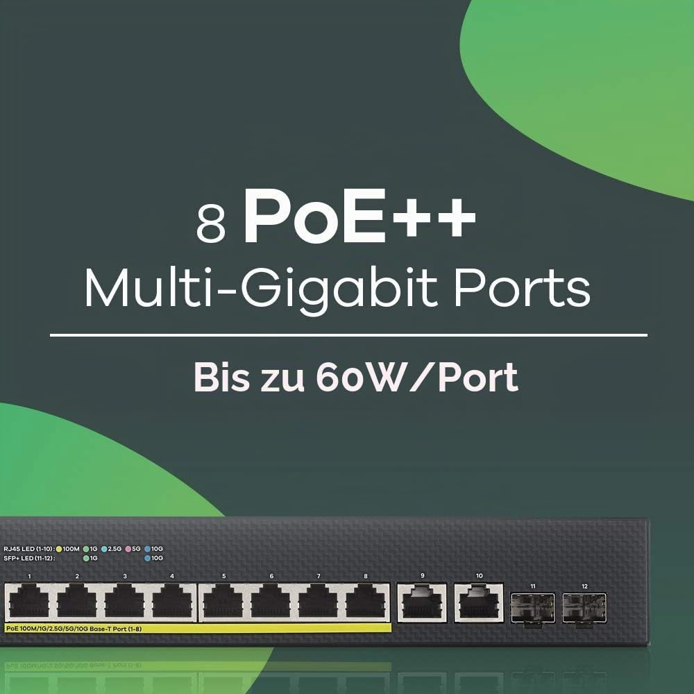 Zyxel NebulaFlex Smart-Managed PoE++ Switch 8 Ports Multi-Gigabit + 2 10G Kupfer- + 2 10G Fiber-Port