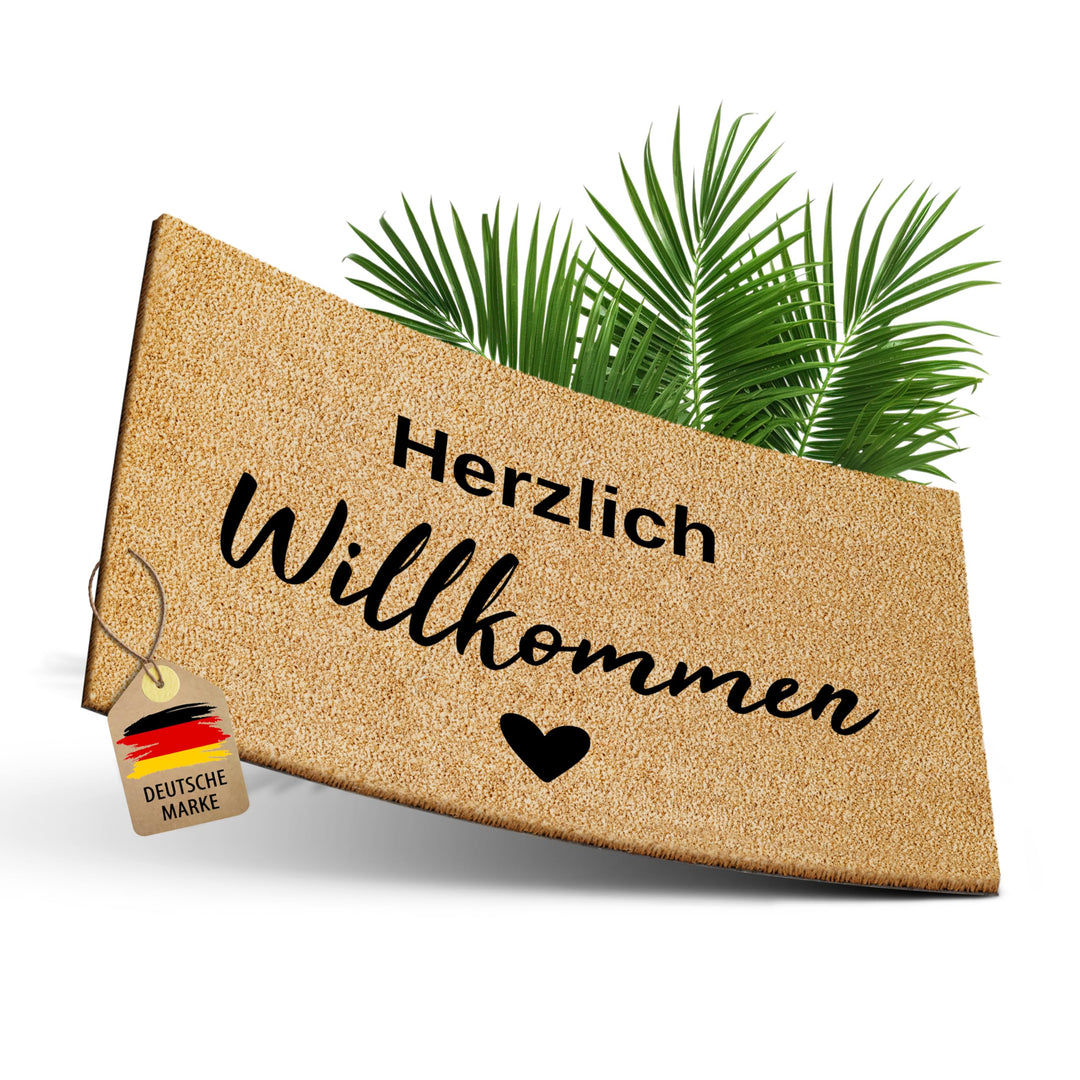 Kokos Fussmatte 60x40 Willkommen I Extra langlebige & rutschfeste Kokosmatte I Für Innen & Überdacht