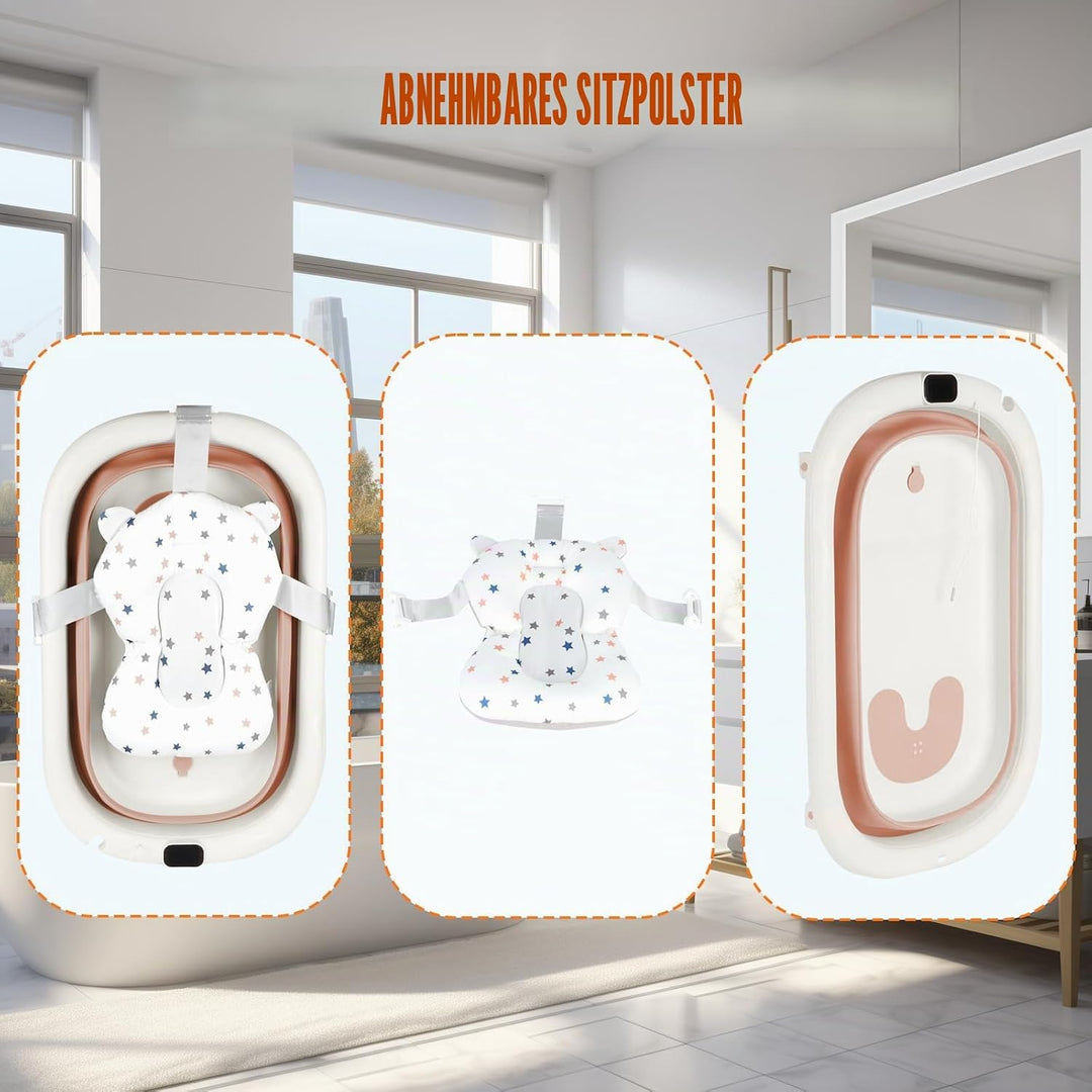 Faltbare Baby Badewanne mit Rutschfestem Kissen – Babywanne Ergonomisch, Tragbare Badewanne für Neug