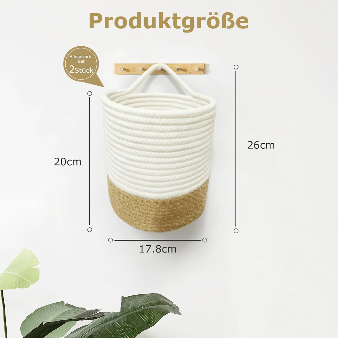 danpinera Hängekorb Set, Wandkörbe aus 100% Baumwolle, 17 x 20 cm, Hängekorb bad mit Griff zum Aufhä
