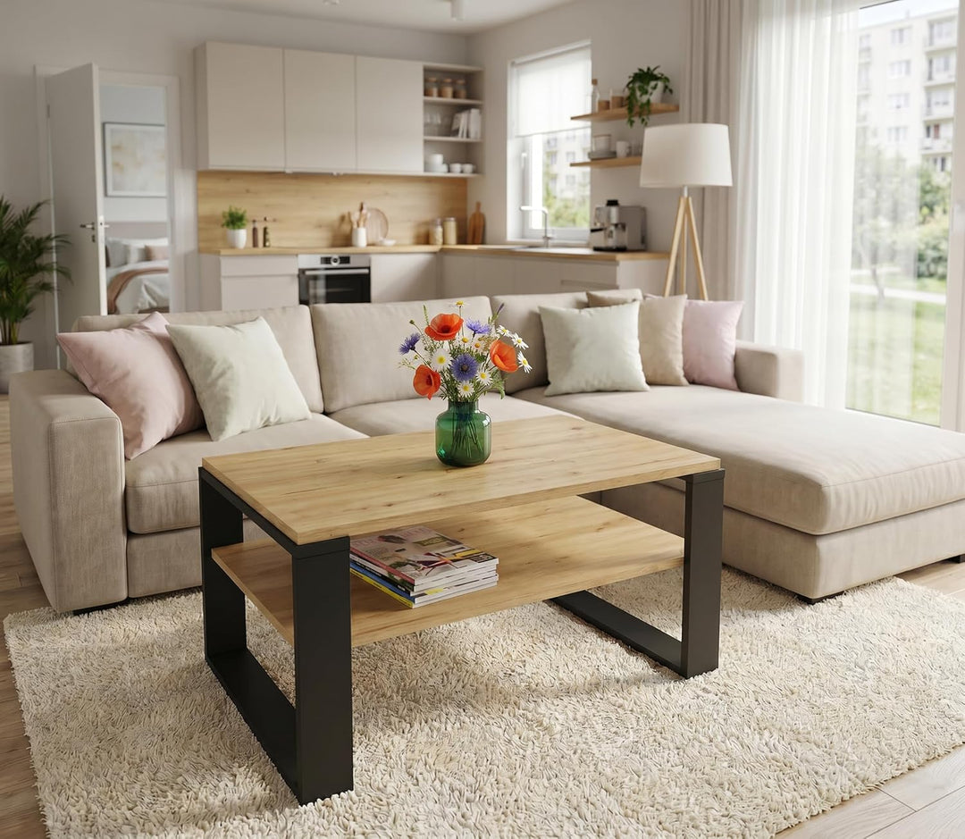 Couchtisch 91×51 cm – Wohnzimmertisch aus Holzwerkstoff, Stabiler & moderner Kaffeetisch mit zusätzl