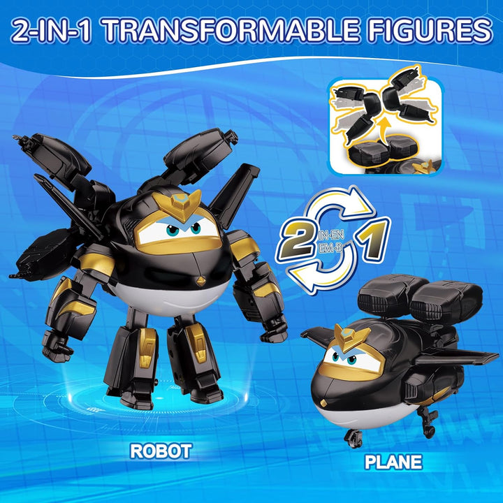 Super Wings Verwandelbares Spielzeug, 5'' Dark Golden Boy Flugzeugfigur, 2-in-1-Verwandlung für Jung