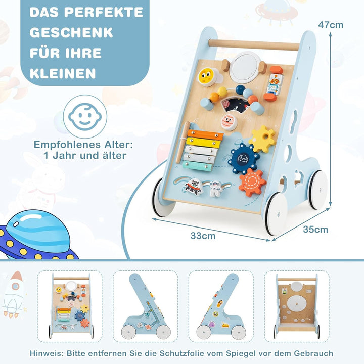 COSTWAY Lauflernwagen Holz, Baby Lauflernhilfe zum Schieben und Ziehen, Montessori Laufspielzeug mit