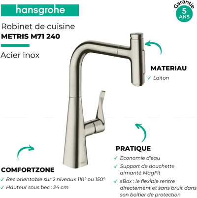 hansgrohe Wasserhahn Metris Select M71 (Wasserhahn Küche mit Schlauchbox, 150° schwenkbar, ausziehba