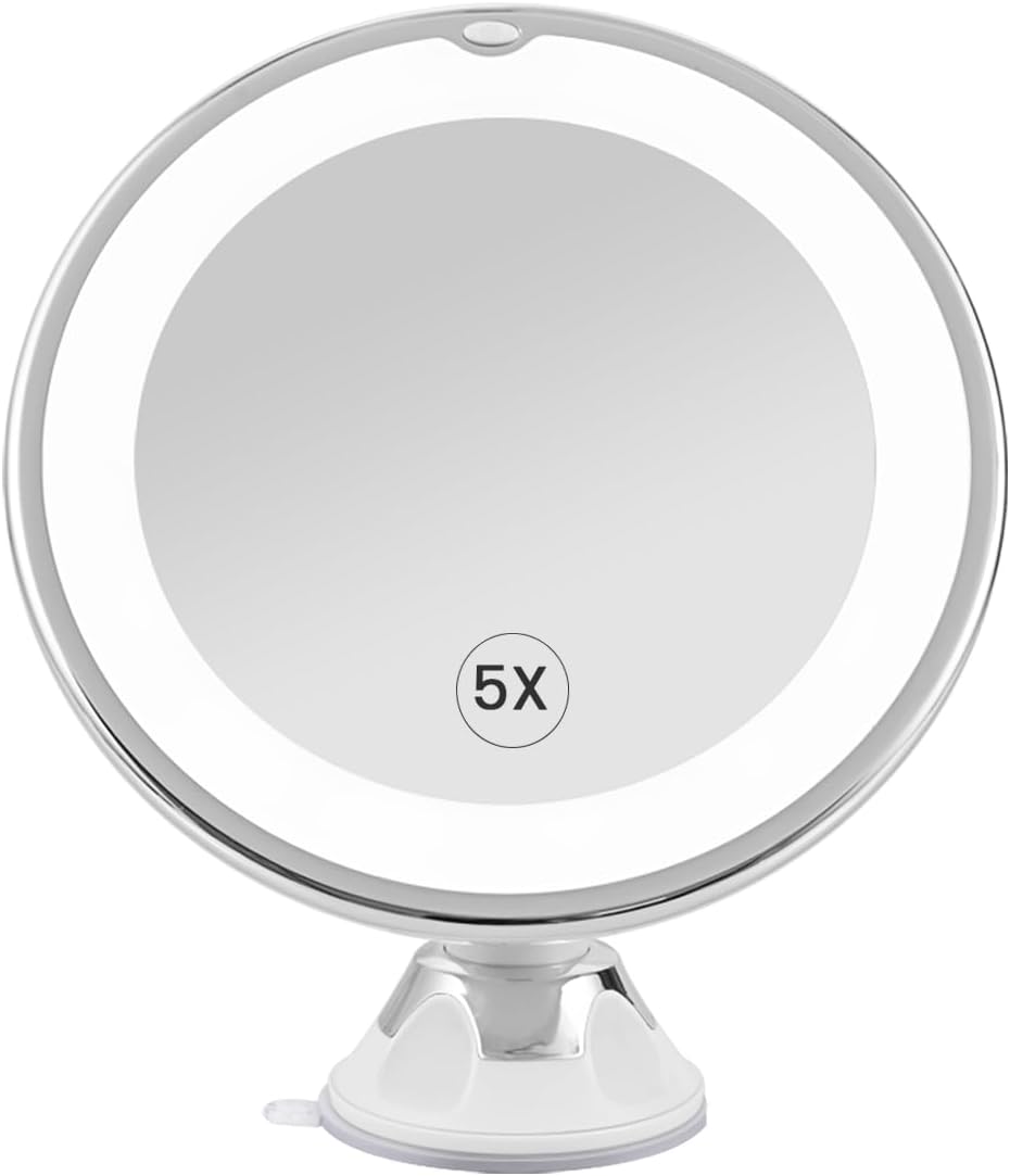 EMKE Schminkspiegel mit Beleuchtung mit 5 Fach Vergrösserungsspiegel, Weiss schminkspiegel mit licht