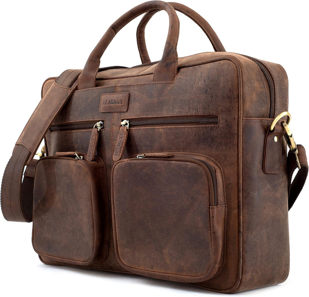 LEABAGS Leder Aktentasche Herren & Damen I Echtleder Laptoptasche bis 15 Zoll I Umhängetasche mit Sc