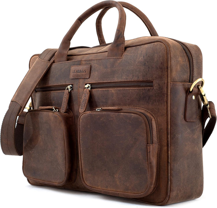 LEABAGS Leder Aktentasche Herren & Damen I Echtleder Laptoptasche bis 15 Zoll I Umhängetasche mit Sc