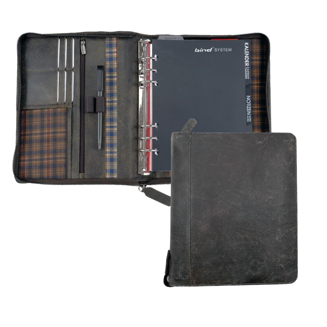 Bind 15503 - Systemplaner Mappe aus split washed Leder in Vintage Optik, braun, ca. 24,5 × 20 × 4 cm