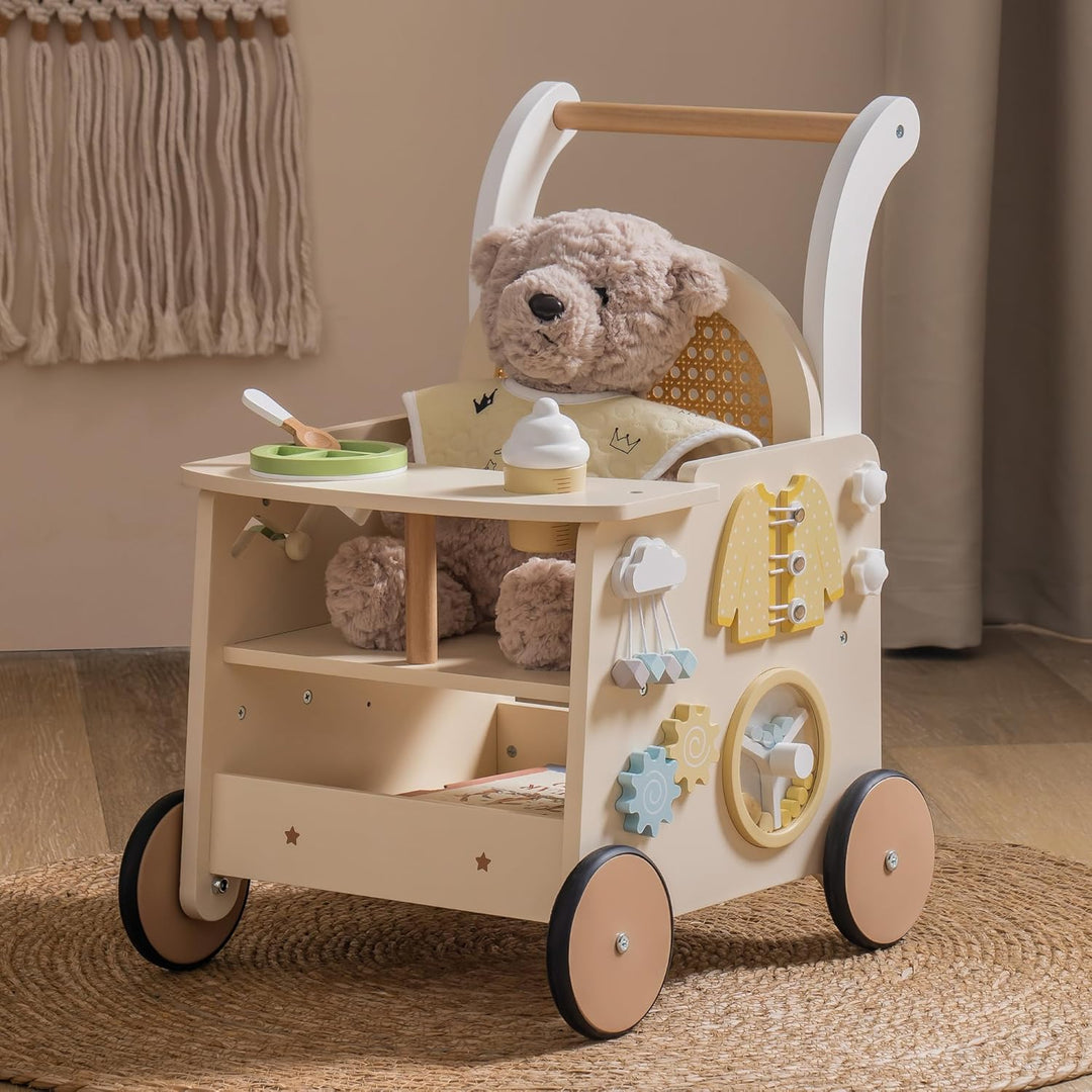 ROBOTIME Holz-Babywalker als Kinderwagen-Spielzeug, mit Geschwindigkeitskontrolle und Unter-Sitz-Auf
