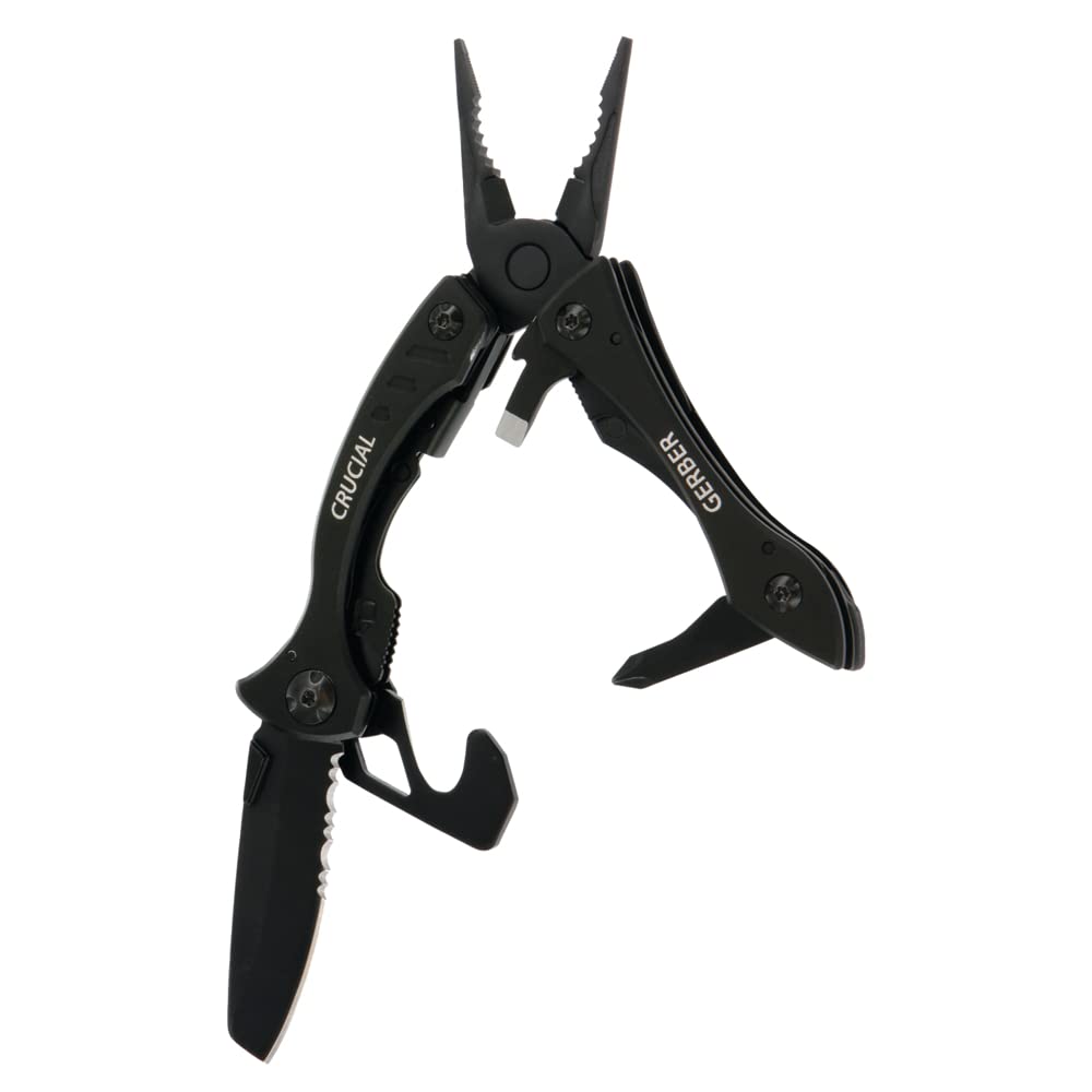 Gerber Multi-Tool mit 9 Funktionen und Gürtel-Clip, Crucial, Mit Gurtschneider und Liner-Lock-Verrie