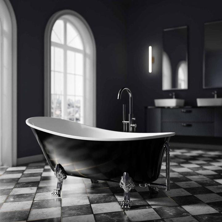 Freistehende Badewanne PARIS Acryl - 176 x 71 cm - Schwarz glänzend - Metallfüsse &amp; Standarmatur wäh