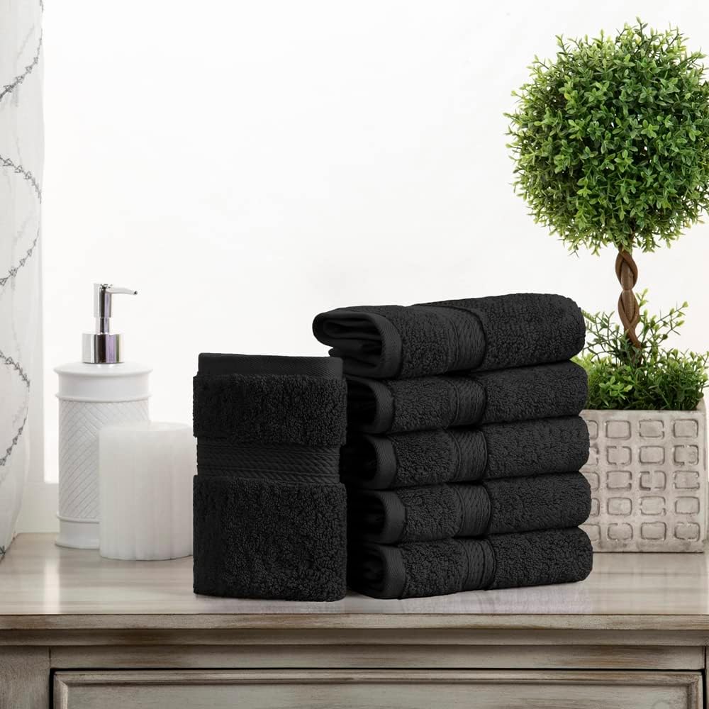 SUPERIOR Handtuch-Set, ägyptische Baumwolle, 33 x 33 cm, Schwarz, 6-teilig 6PC Face Schwarz, 6PC Fac