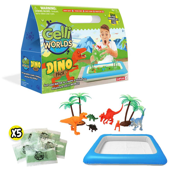 ZIMPLI - Gelli Adventures Dino Pack, 5 Verwendung, 8 x Dinosaurier-Figuren, aufblasbares Spieltablet