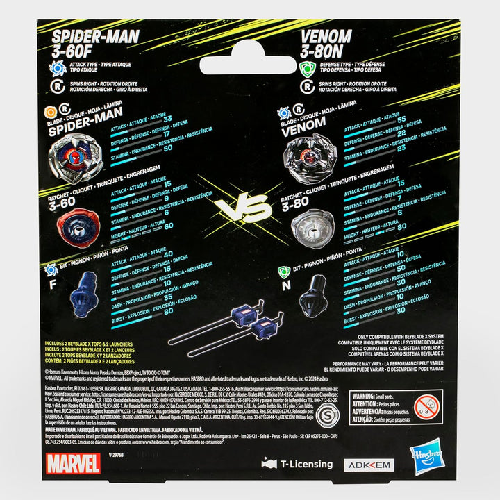 Beyblade X Marvel Collab Spider-Man 3-60F vs. Venom 3-80N Multipack Set SPIDERMAN VS VENOM MULTIPACK