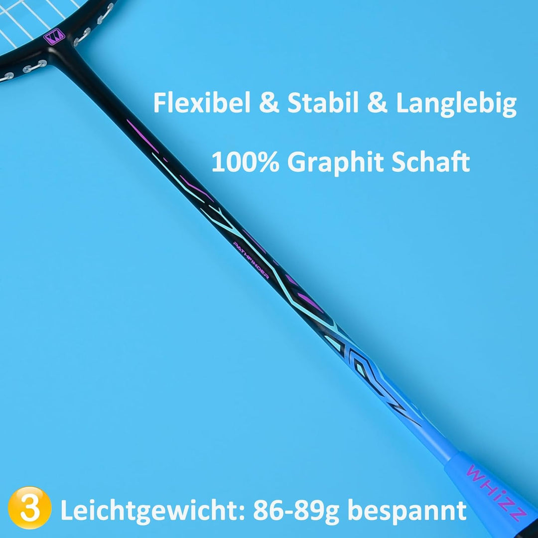 WHiZZ Carbon Badminton Schläger Set, Leichter Graphit Badmintonschläger Federball Set für Training,