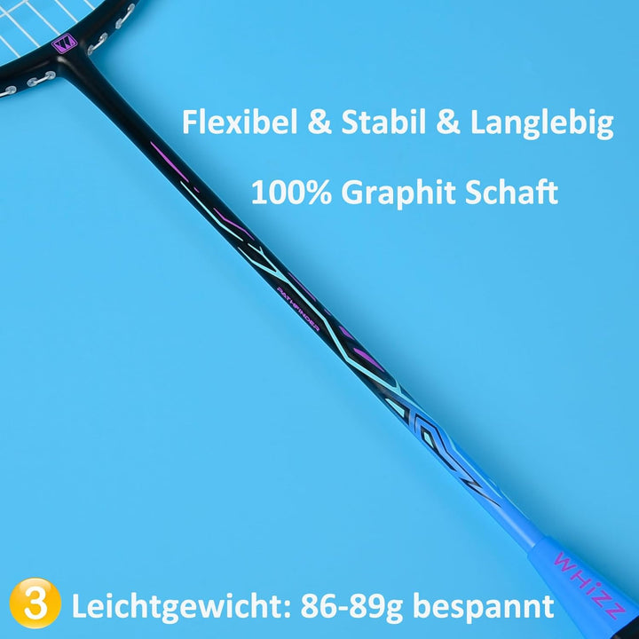 WHiZZ Carbon Badminton Schläger Set, Leichter Graphit Badmintonschläger Federball Set für Training,