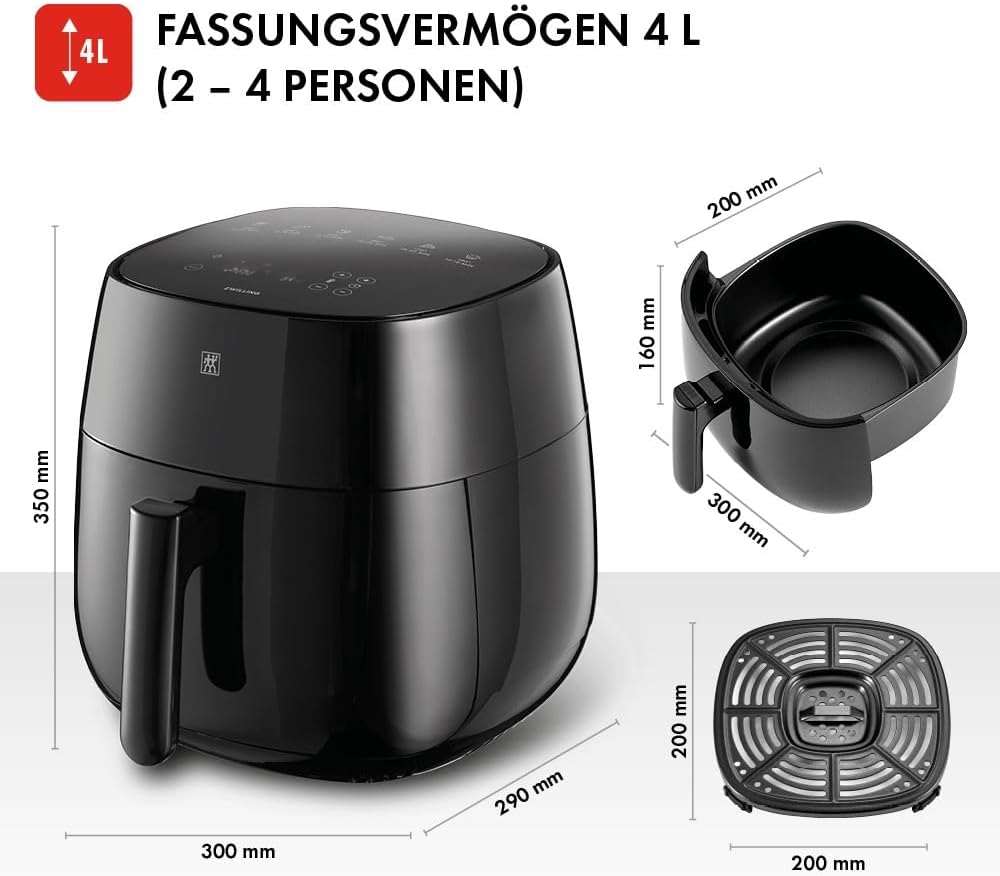 ZWILLING Air Fryer / Heissluftfritteuse, 4 L, 6 Programme, 1.400 Watt, Frittieren, Garen und Backen