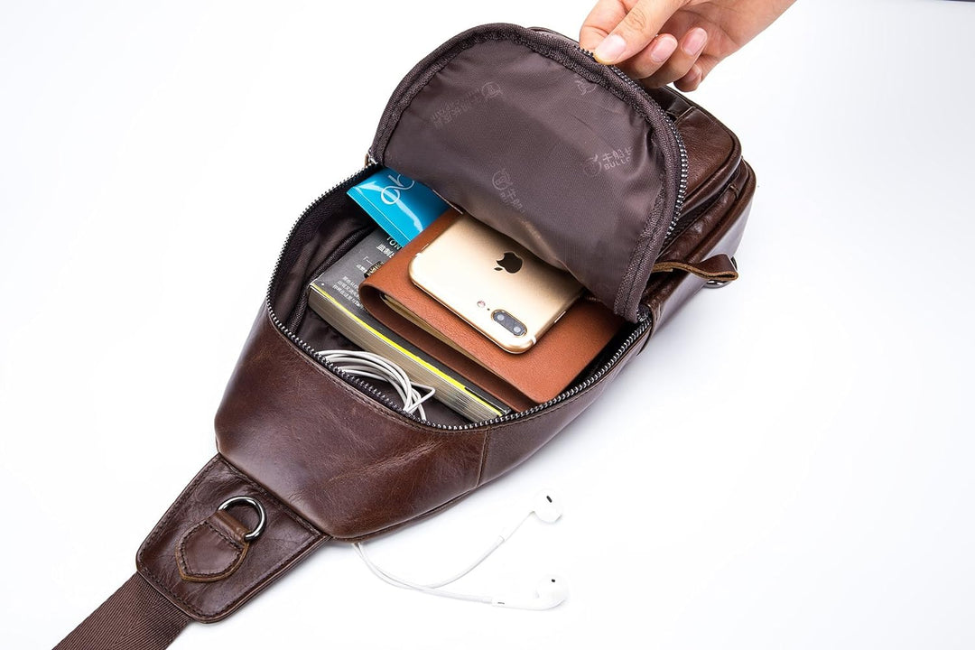 HARPIMER Brusttasche Leder Sling Rucksack Schultertasche Herren, Brusttasche Umhängetasche Schultert