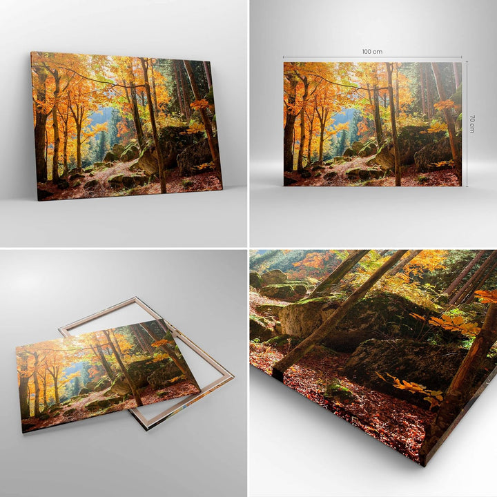ARTTOR Bilder auf Leinwand 100x70cm Leinwandbild Herbst berg wald natur Gross Wanddeko Bild Schlafzi