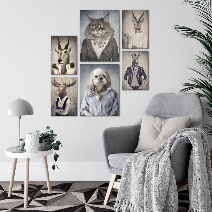 Novart Bilder Set - AUFHÄNGFERTIG - KEIN EXTRA RAHMEN BENÖTIGT - Abstrakt Modern Tiere - Wohnzimmer