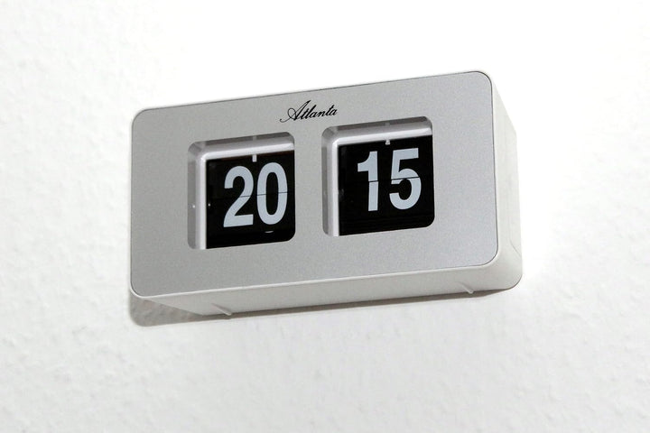 Atlanta Moderne Tischuhr Quarz mit Retro Flip Klapp Anzeige - 4464/19 (Weiss/Silber), Weiß/Silb