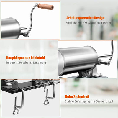 GOPLUS Edelstahl Wurstfüller Wurstfüllmaschine manuell Wurstmaschine Wurstpress Wurstspritze 4,8 L