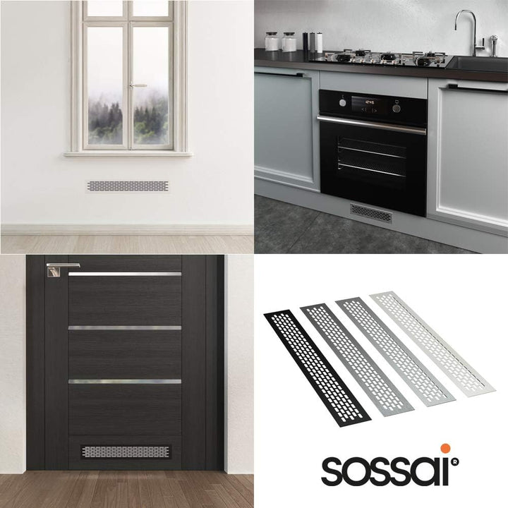 sossai® Aluminium Lüftungsgitter - Alucratis (4 Stück) | Rechteckig - Masse: 48 x 8 cm | Farbe: Weis