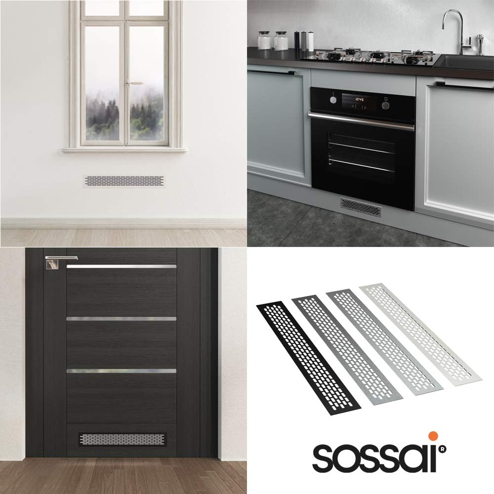 sossai® Aluminium Lüftungsgitter - Alucratis (1 Stück) | Rechteckig - Masse: 44 x 8 cm | Farbe: Alum