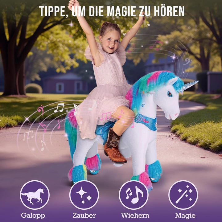 PonyCycle Einhorn Spielzeug für Kinder 4–7 Jahre, REIT-Einhorn Hochwertig mit Bremse, Advanced Model