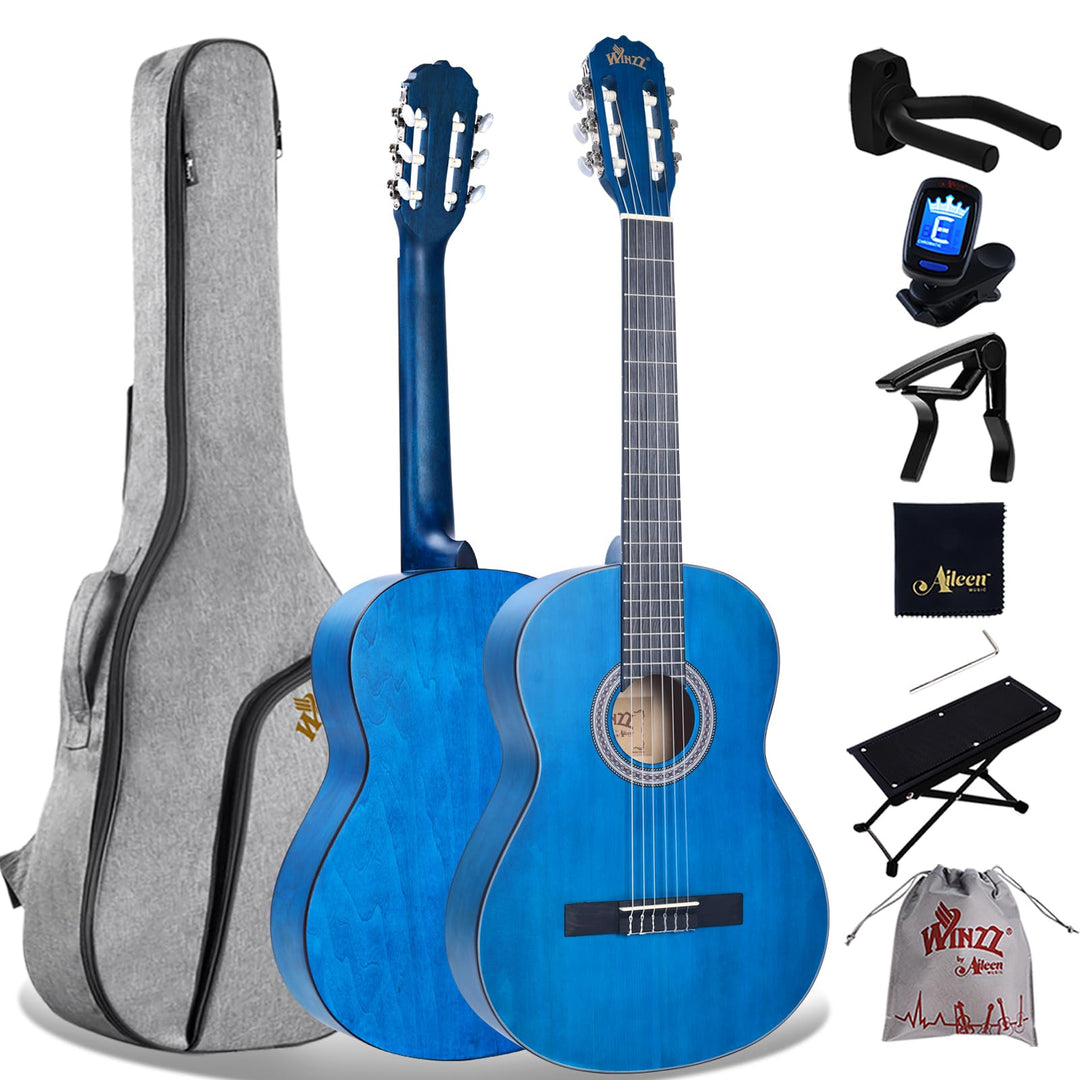 Winzz Konzertgitarre 4/4 Erwachsene, Klassische Gitarre für Anfänger 39 Zoll, Blau, Blau