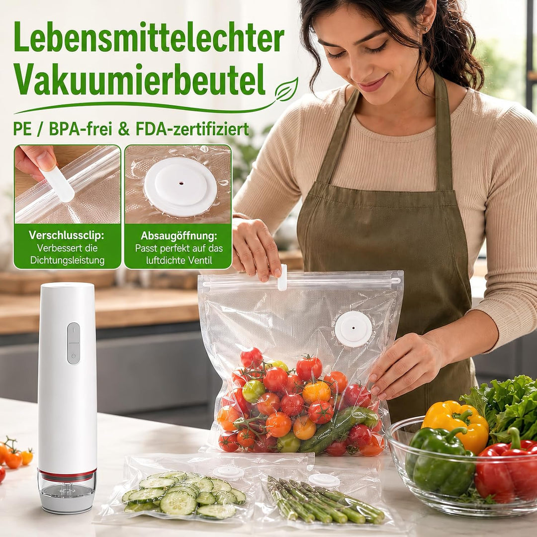 BoxLegend Handliche Vakuumiergerät mit 10S+10L Vakuumierbeuteln | Lebensmittelecht, wiederverwendbar